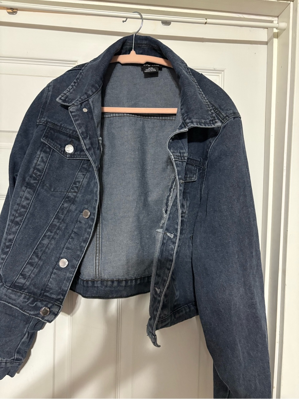 City Chic Dark Blue Denim Jacket with Cream Trim